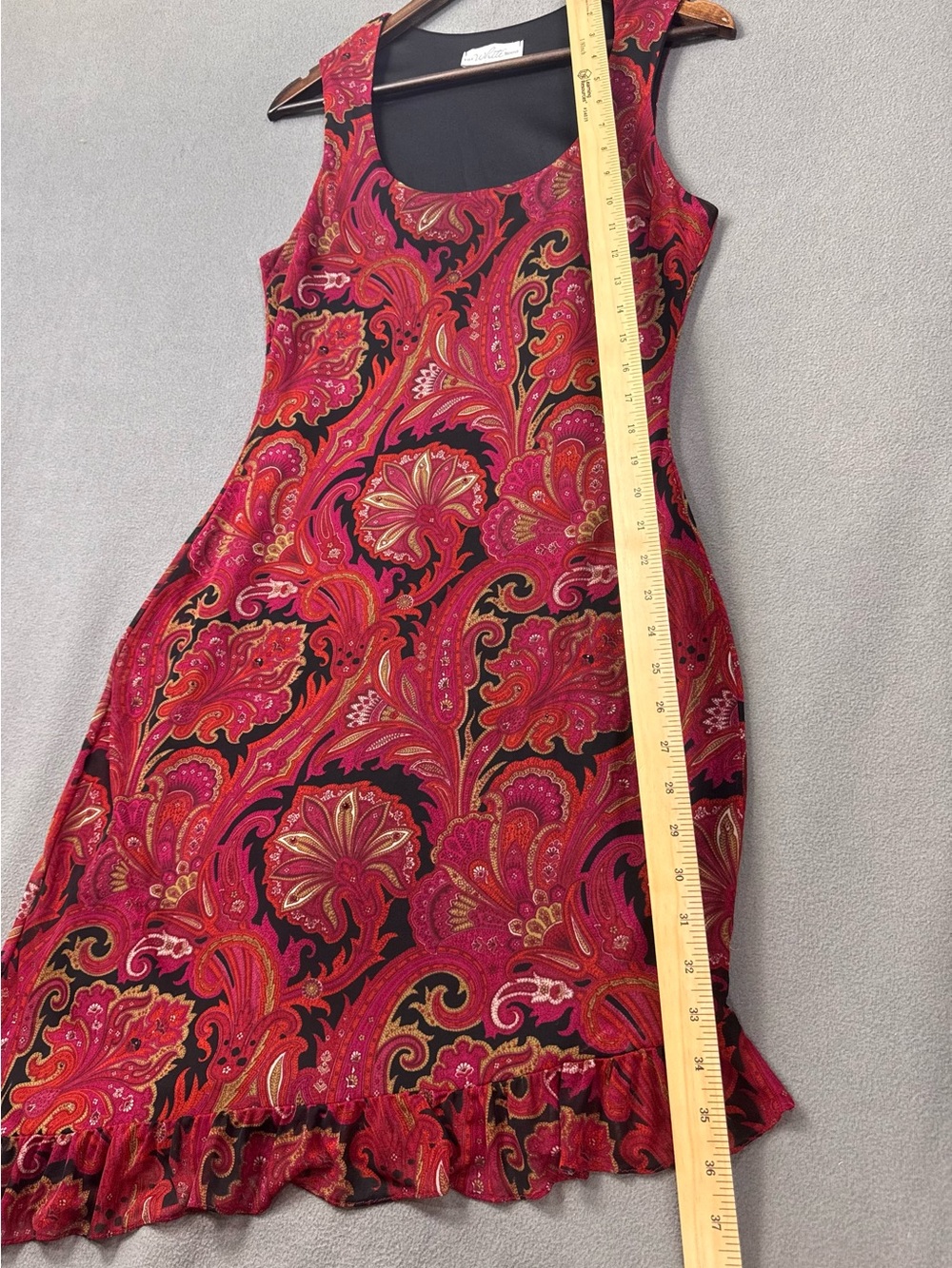 Vintage 90’s Bias Cut Sleeveless Paisley Sheath Dress in Red and Black, Large - Picture 15 of 15